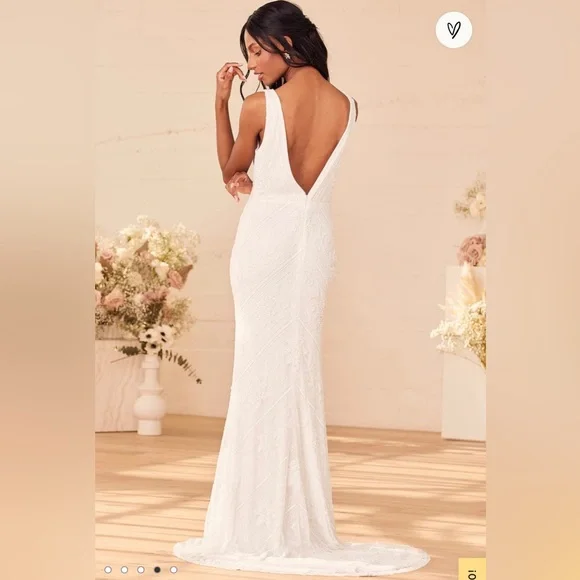 Lulus The Sweetest Vows White Sequin Mermaid Maxi Dress New - Picture 5 of 10